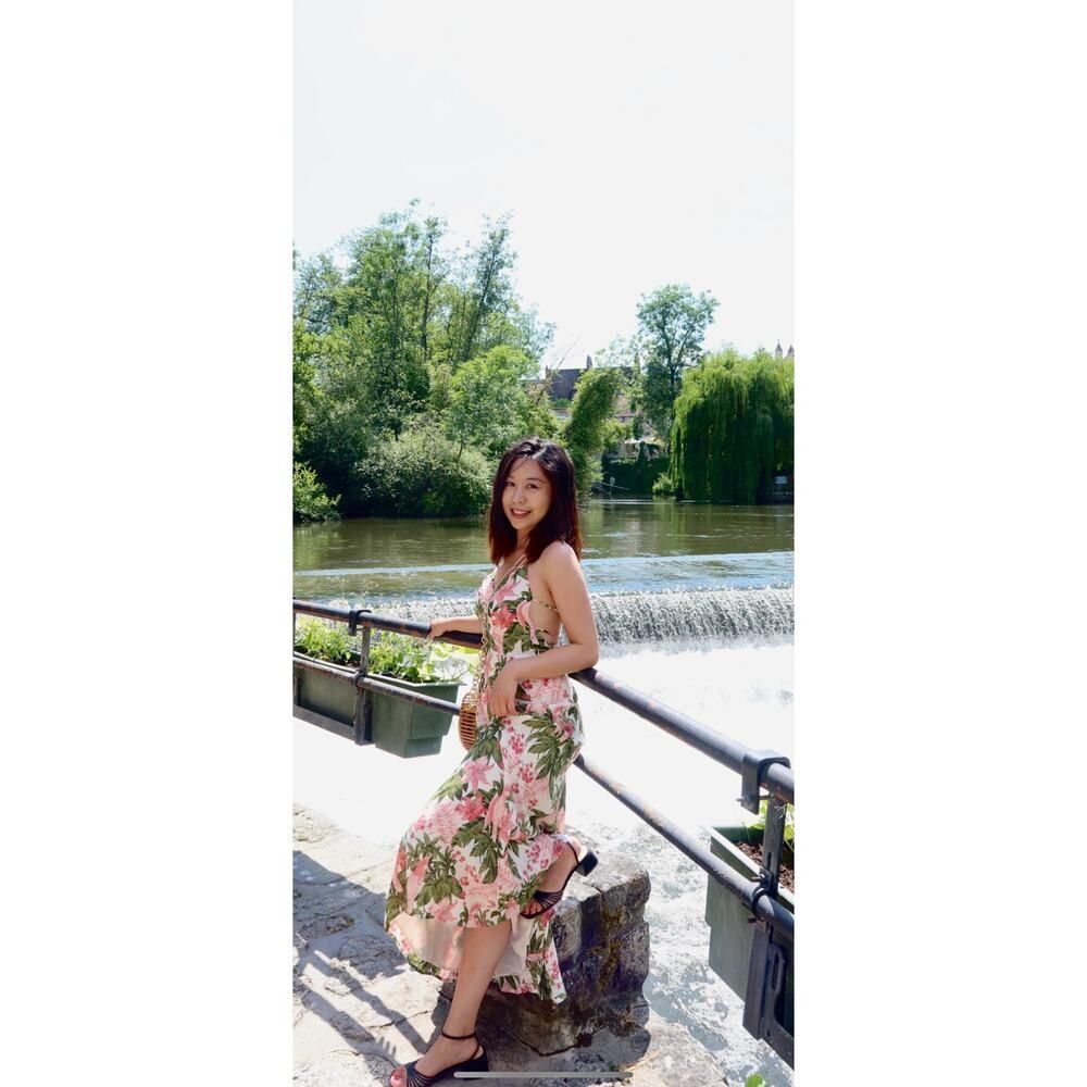 Reformation Floral Midi Dress - Pink and Green